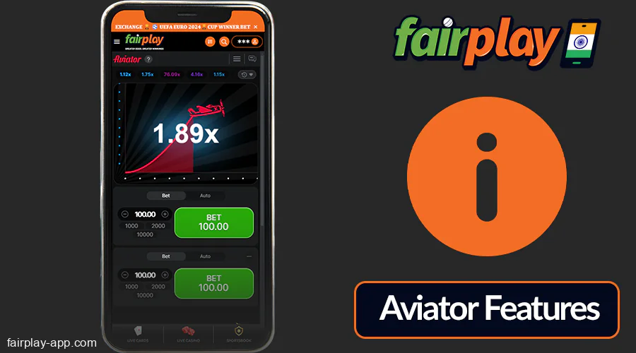 Aviator features at Fairplay IN app