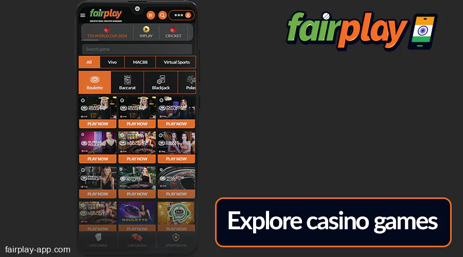 Explore the Fairplay IN casino interface