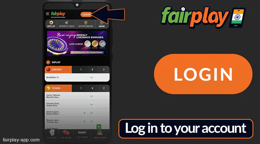 Log in to your Fairplay IN account