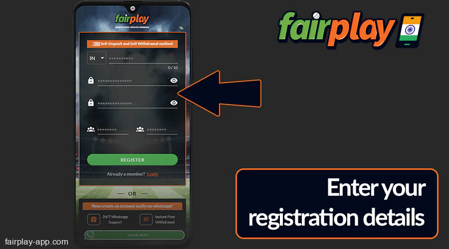 Enter your registration details at Fairplay IN